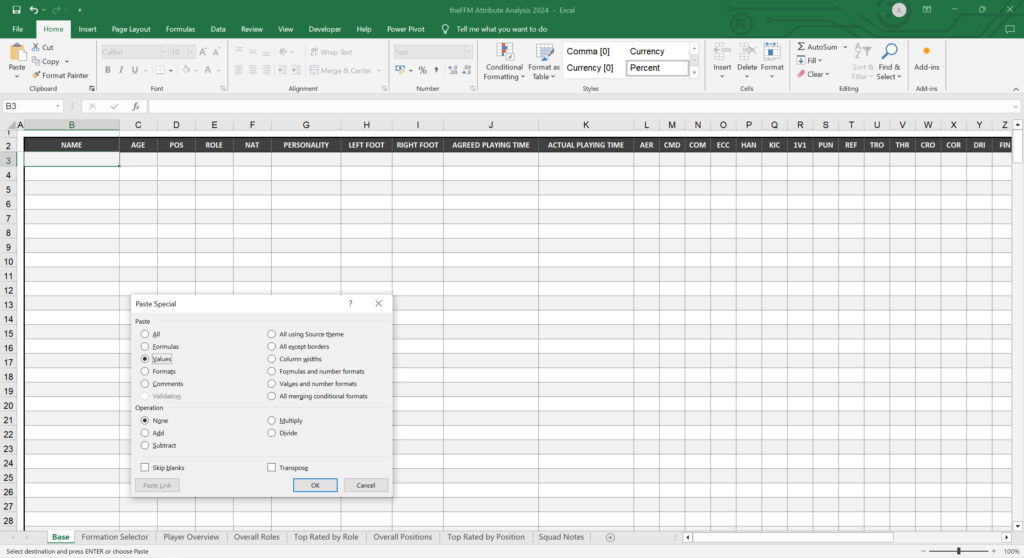 theFFM Football Manager Spreadsheet - Paste Data