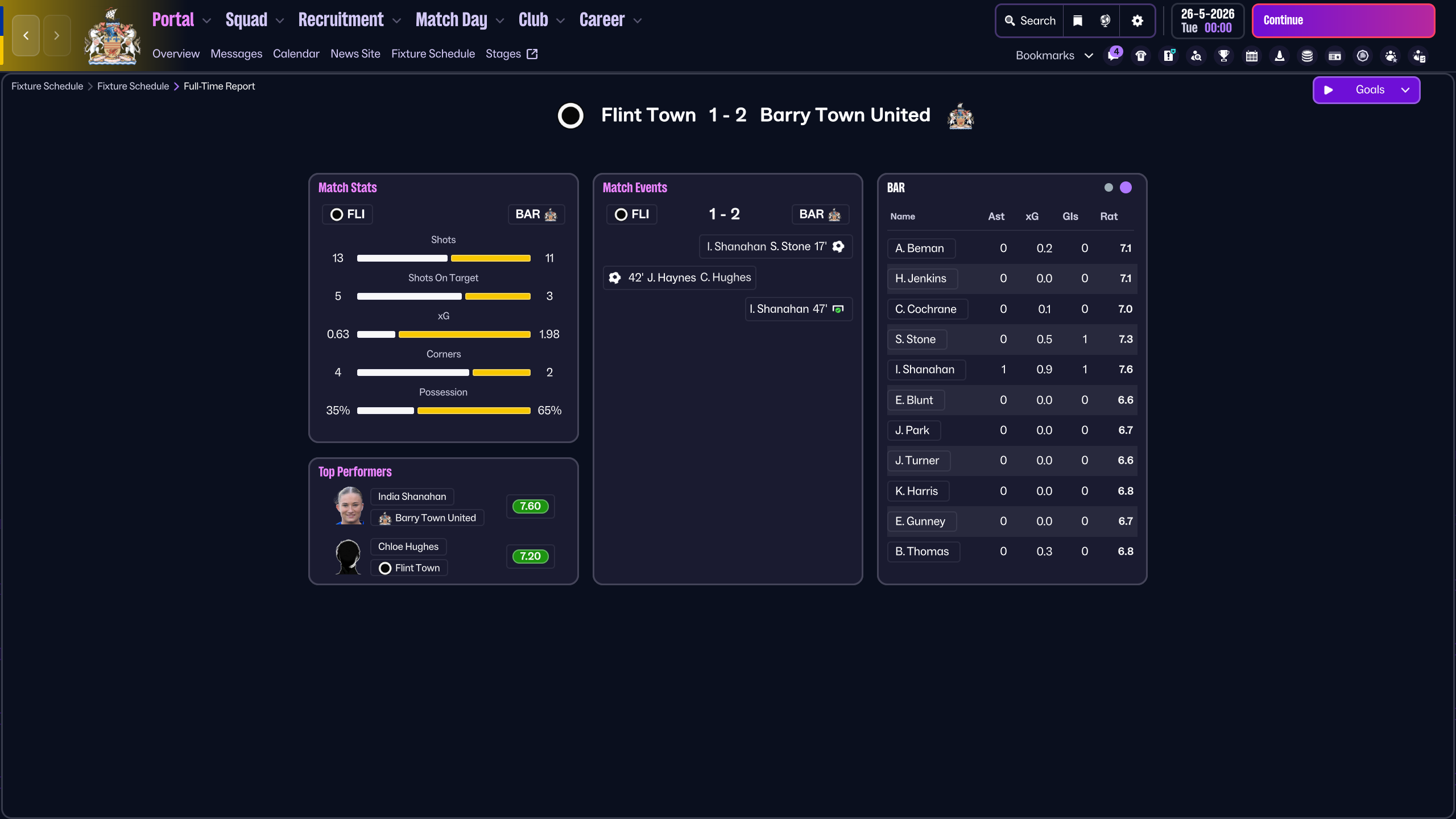 Barry Town United vs Flint - match screenshot
