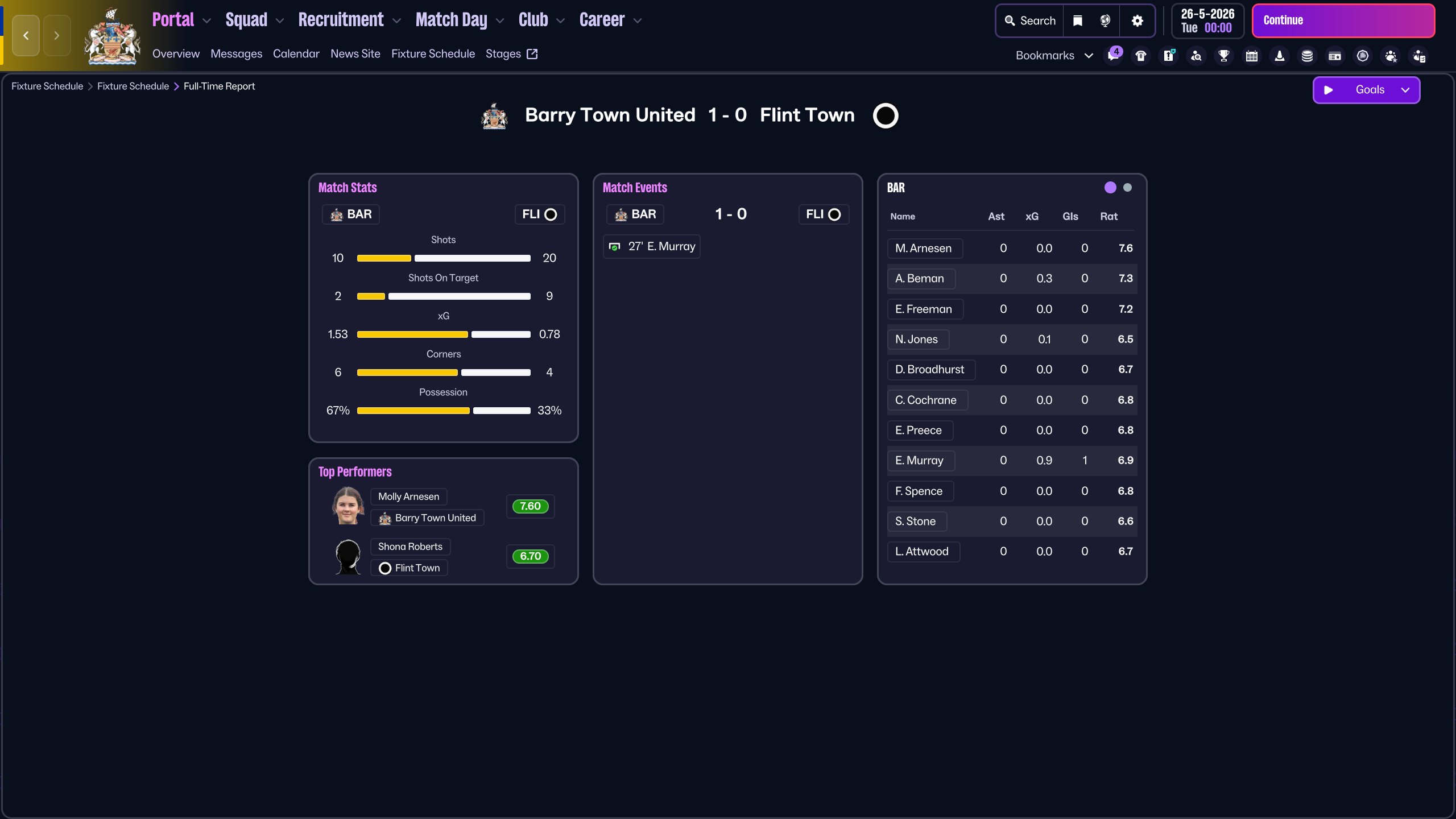 Barry Town United vs Flint Town - match screenshot