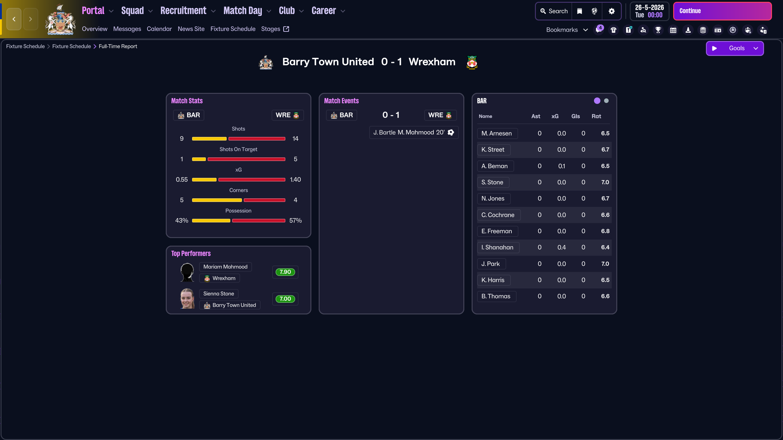Barry Town United vs Wrexham - match screenshot