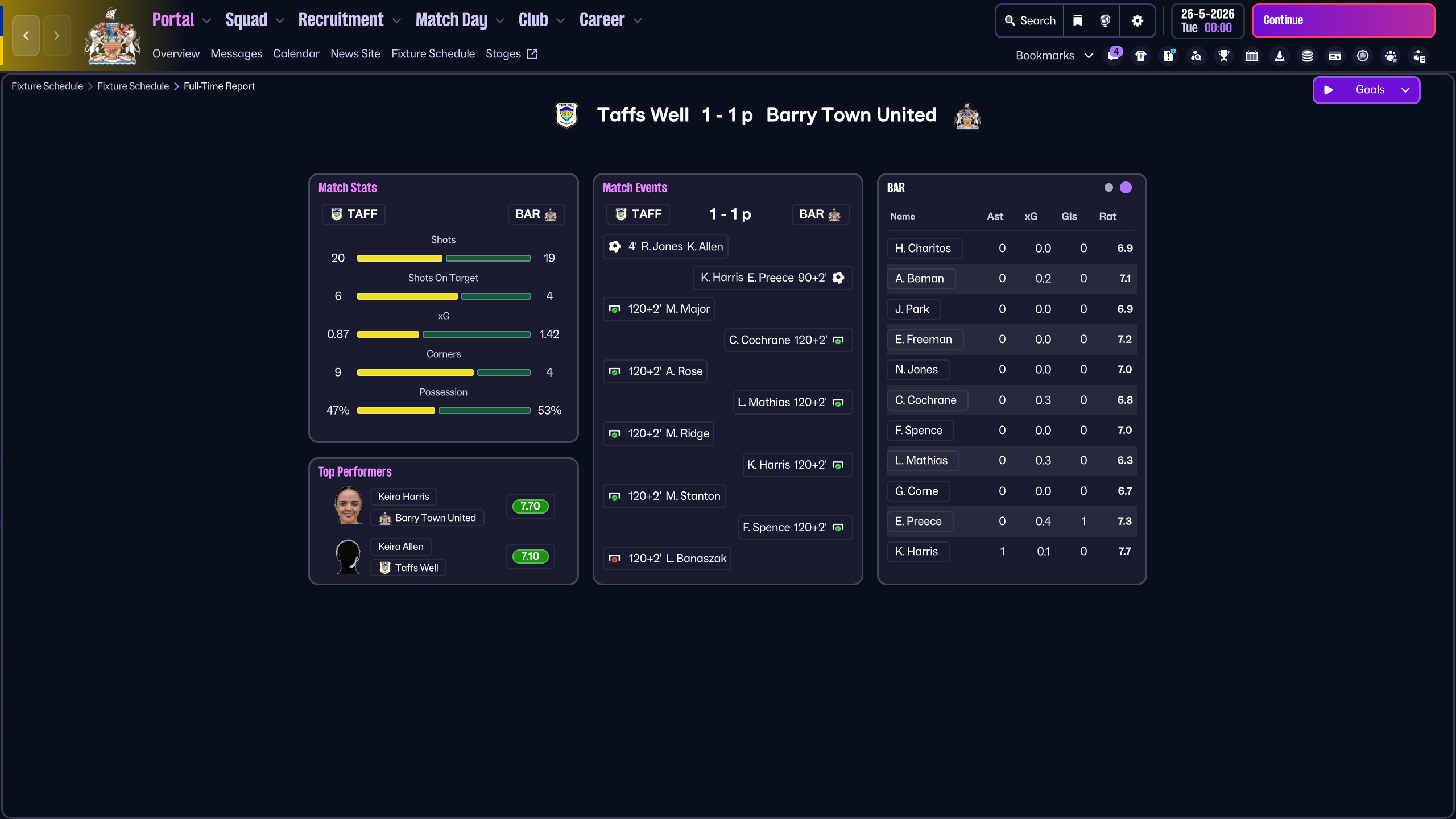 Barry Town United vs Taffs Well - match screenshot